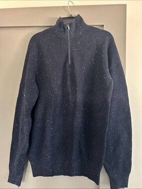 Mango Men's Navy Speckled Half-Zip Sweater